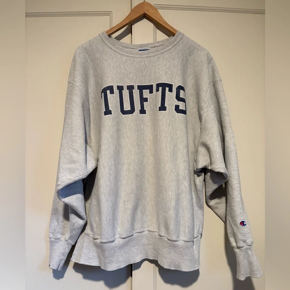 Vintage Champion Tufts Grey Crew Neck Sweatshirt - Picture 1 of 6